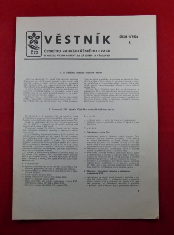 Věstník Českého zahrádkářského svazu číslo 1/1985 A